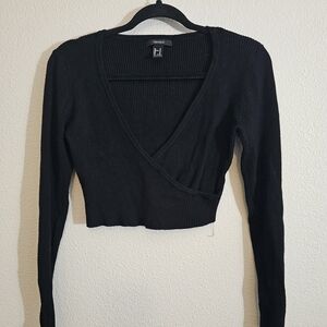 Forever21 Black Ribbed Wrap Top